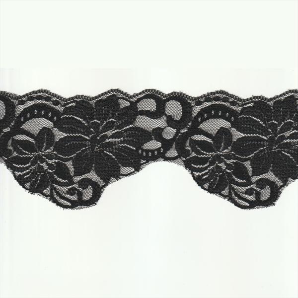ラッセル レース生地 ブラック 幅80mm ナイロン / カット売り ハンドメイド DIY 手芸用 ...