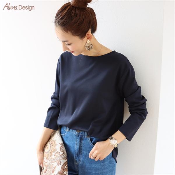 ベーシック ポンチ 長袖 トップス レディース 女性 カットソー スリット ラウンドヘム ラウンドネ...