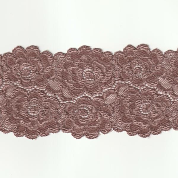 ストレッチ レース生地 ブラウン 幅80mm ナイロン ポリウレタン その他 / カット売り ハンド...