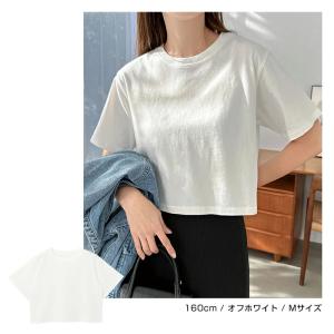ショート丈 コットン 半袖 Tシャツ レディー...の詳細画像5