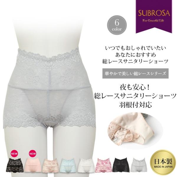 メール便送料無料 総レース 深履き サニタリーショーツ 羽根付対応 下着 レディース ショーツ ハイ...