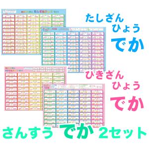 「さんすう でか　２セット　たし算、引き算表」【封筒発送】 A3サイズ　 お風呂ポスター、幼児から（4歳、5歳〜小学生）お受験、学習、知育用