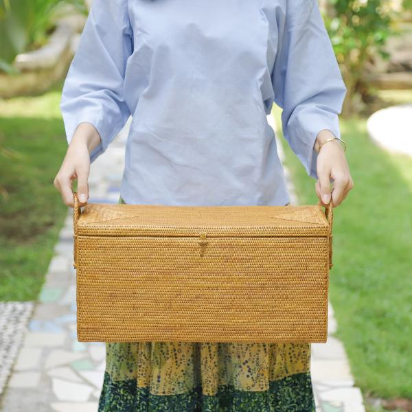 アタ 小物入れ 角 蓋 手編み バリ島 天然素材 伝統工芸 Rosily BOX384