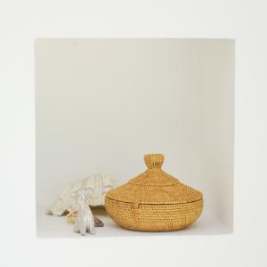 直径15cm)アタ雑貨 バリ島 フタ付 収納かご 小物入れ 丸型バスケット