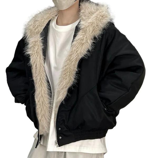 中綿ジャケット メンズ ファー付きフード 綿入れブルゾン フラットジャケット MA-1 厚手 防寒防...