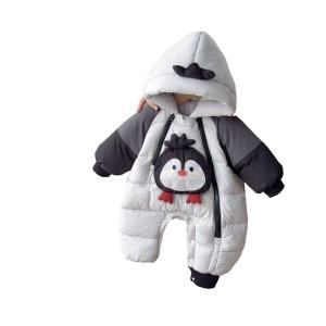 ベビー服 ロンパース 着ぐるみ 赤ん坊 キッズ ジャンプスーツ ペンギン 中綿 ジップ フード 冬 防寒保温 カバーオール 前開け 連体服