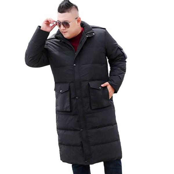ダウンコート メンズ サイドポケット フード付き ビッグシルエット ロング丈 フェザー コート 軽量...