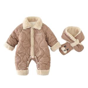 赤ちゃん ロンパース 女の子 男の子 ジャンプスーツ ティペット キルティング 折り襟 秋冬 防寒着 保温 カバーオール 前開け ふかふか