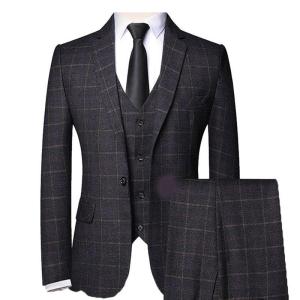 スーツ メンズ スリーピーススーツ 紳士服 3点セット スリム チェック柄 M-5XL ノッチドラペル 3シーズン対応 スラックス ベスト