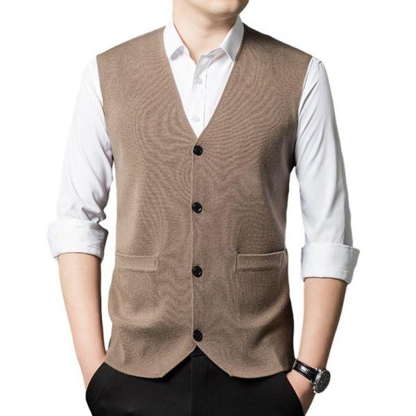 ニットベスト メンズ ウール混 前開き ベスト Vネック セーター 薄手 洗える 無地 大きいサイズ...