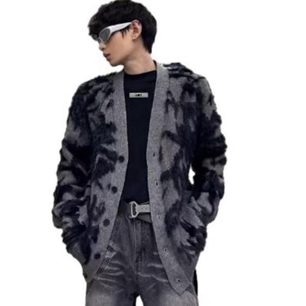 ニットカーディガン メンズ アウター 毛足長い ボタン セーター Vネック 前開き ジャケット スト...