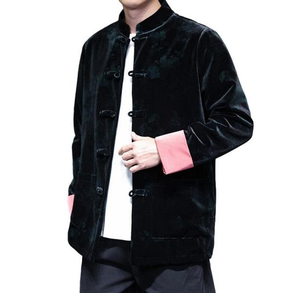 ジャケット メンズ チャイナ服 男性 唐装 長袖 前開き 漢服 チャイナボタン ジャカード ファッシ...