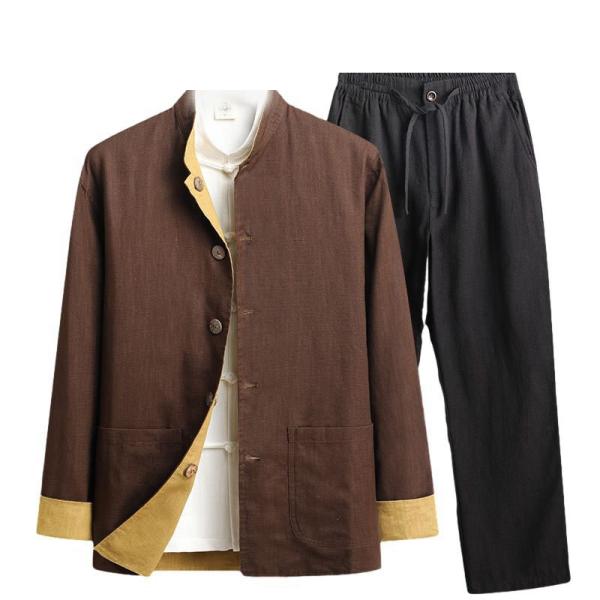 ジャケット メンズ 両面着用 唐装 長袖 漢服 チャイナボタン チャイナ風 武術シャツ 通気性 柔ら...