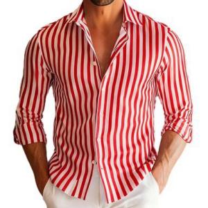 シャツ メンズ 長袖 ボタンダウン 縞柄 通気性 軽い 大きいサイズ カジュアル ファッション コン...