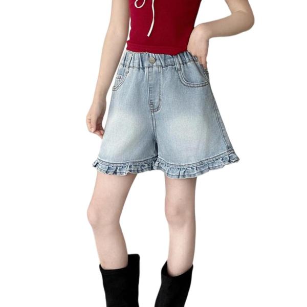 デニム ショートパンツ 子供服 キッズ 女の子 ガールズ フリル デニムパンツ 短パン シンプル 無...