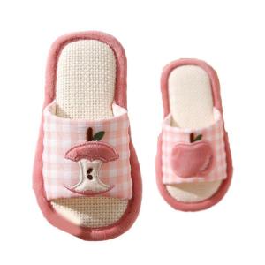 子供 スリッパ 女の子 夏 リンゴ 刺繍 おしゃれスリッパ 室内 来客用 キッズシューズ 綿麻 キッズ リネン ルームシューズ 滑り止め