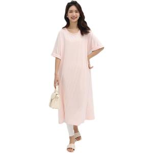 ワンピース ドレス 半袖 tシャツインナー ゆったり ロング丈 レディース ひざ丈 シンプル 薄手 ...