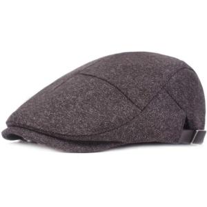 ハンチング帽 メンズ ウールツイードフラットキャップ 調節可能 寒冷アイビードライバハンティングハッ...