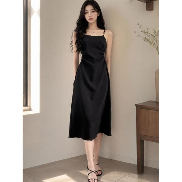 キャミワンピース レディース ロング Aライン サテン調 背中あき きれいめ 大人可愛い 上品 光沢...