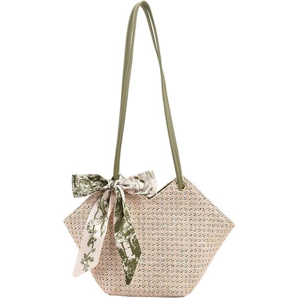 編みバッグ レディース ミニトートバッグ カゴバッグ ハート型 リボン付き カジュアル キレイめ エ...