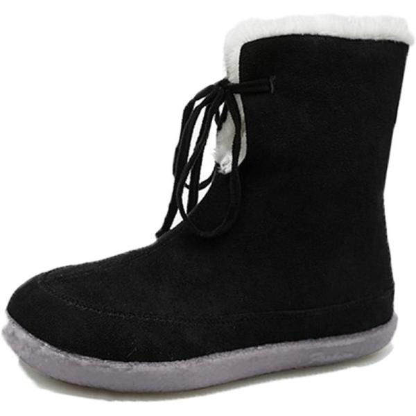 ムートンブーツ レディース スノーブーツ ショートブーツ フラットシューズ 黒 レースアップ ウィン...