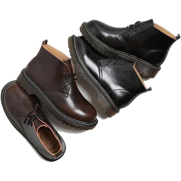 レディース ショートブーツ ワークブーツ ラウンドトゥ レースアップ 本革 ハイカット ローヒール ...