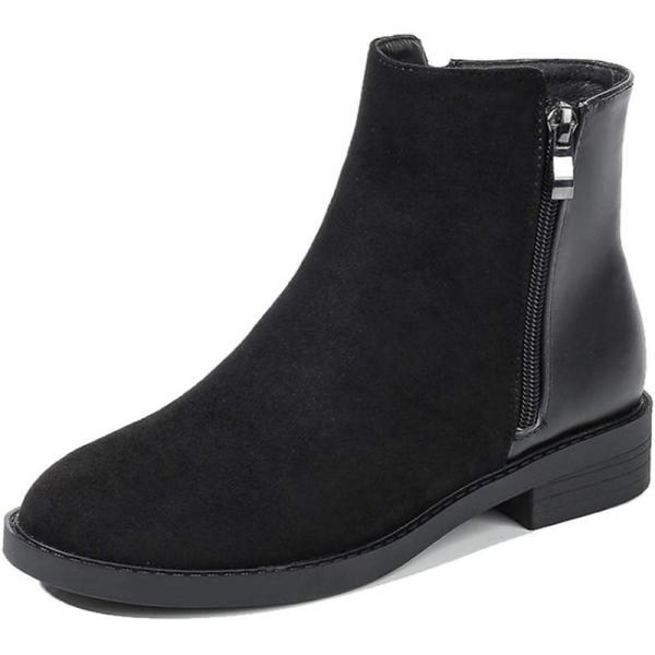 ブーツ ブーティー レディース 袴ブーツ ローヒール ぺたんこヒール 異素材 スエード＋レザー サイ...