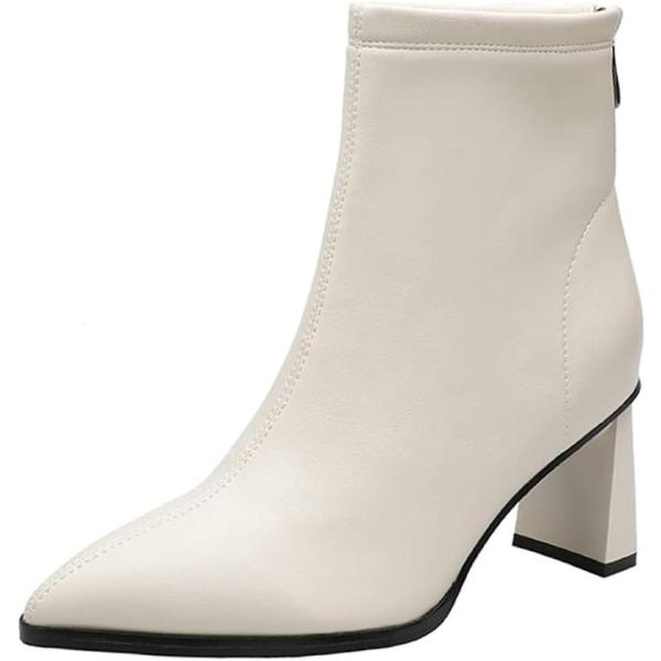 ファスナー バックジッパー ブーティー レディース ショートブーツ チャンキー 太ヒール ハイヒール...