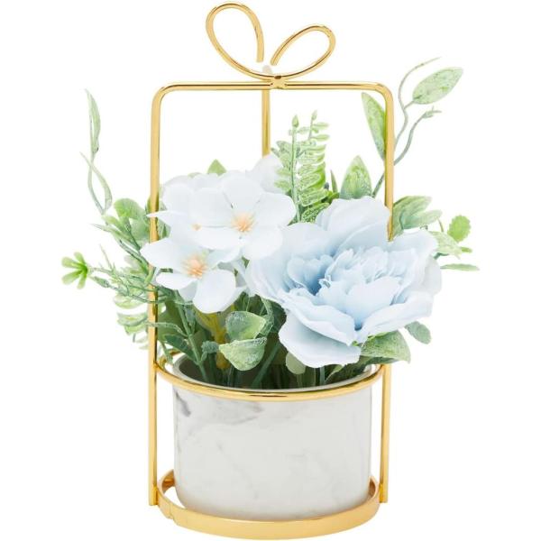 造花 インテリア 人工アジサイ花とセラミックプランター スタンド付き 人工鉢植え プレゼント 誕生日...