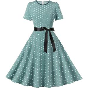 水玉柄 ワンピース レディース 半袖 ドレス Aライン カクテル 結婚式 パーティー ドレス 洋服 着痩せ レトロワンピース ロカビリー