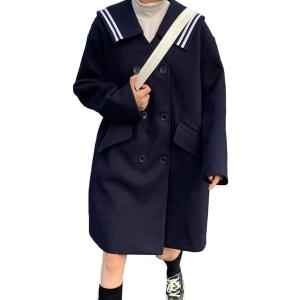 ラシャコート レディース ゆったり コート ロング丈 セーラー襟 ファッション カジュアル ロングコート 学院風 アウター かわいい 防寒
