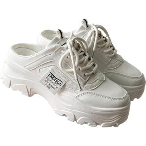 ダッドスニーカー レディース スリッポン かかとなし スリッパ 3E 厚底 レースアップ 通気 春 ...