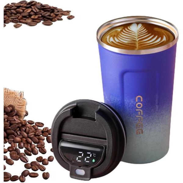 水筒 ウォーターボトル スマートコーヒーボトル 温度表示付き漏れ防止蓋付きこぼれ防止ステンレス鋼ウォ...