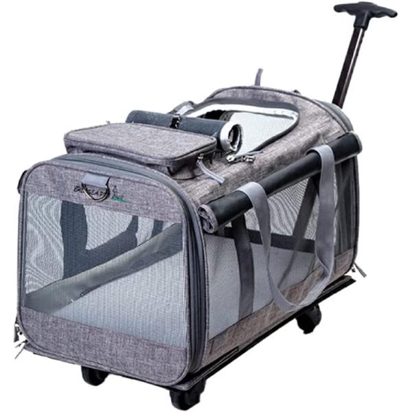 ペットキャリーキャスター付き キャスター ハンドル付き ペットケージ 4way グレー