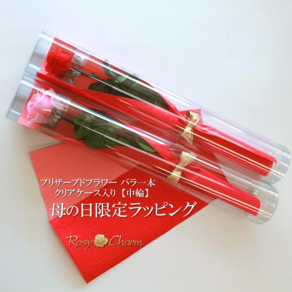 【母の日限定ラッピング】 バラ 一本 プリザーブドフラワー クリアケース入り 母の日 プレゼント 贈...