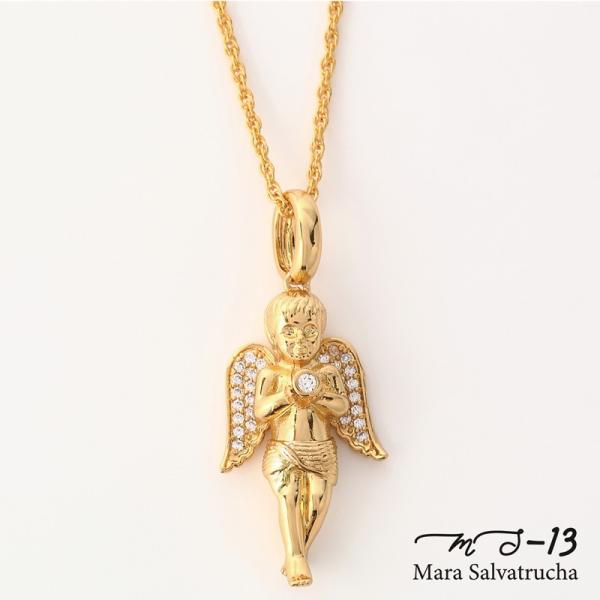 ネックレス メンズアクセサリー K18GP エンジェル チャーム M ゴールド チェーンセット 【M...
