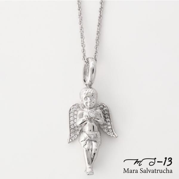 ネックレス メンズアクセサリー K18GP エンジェル チャーム M ホワイトゴールド チェーンセッ...