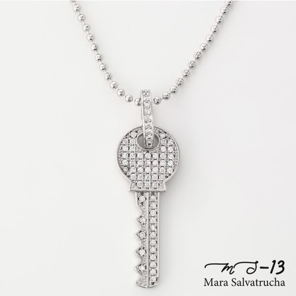 ネックレス メンズアクセサリー K18GP パヴェ キー ホワイトゴールド MS-13 チェーン付き...