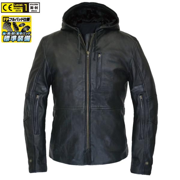 処分特価 ラフアンドロード RA5033 シープレザーパーカーFP (ブラック) バイク フーディ ...