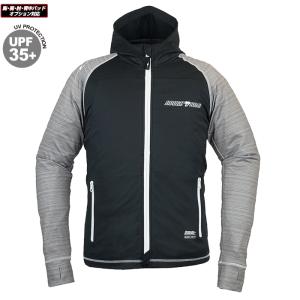 処分特価 ラフアンドロード RR7557 アーマーフーディ (ブラック×ヘアライングレー) バイクジャケット パーカー ストレッチ 通気性・吸水・速乾・UVカット