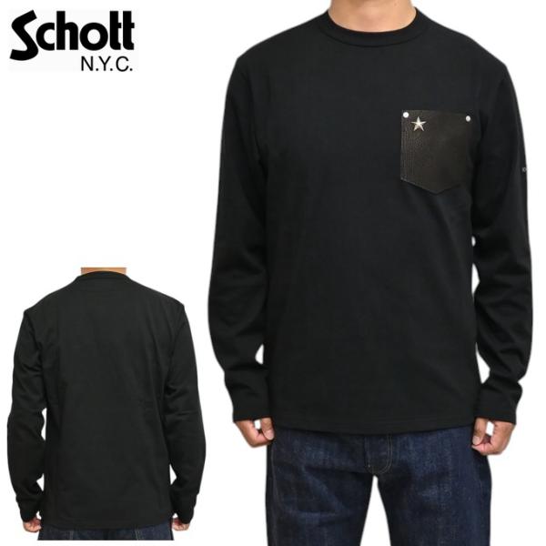 Schott NYC ショット 782-5930003 3123190 レザーポケット 長袖Ｔシャツ...