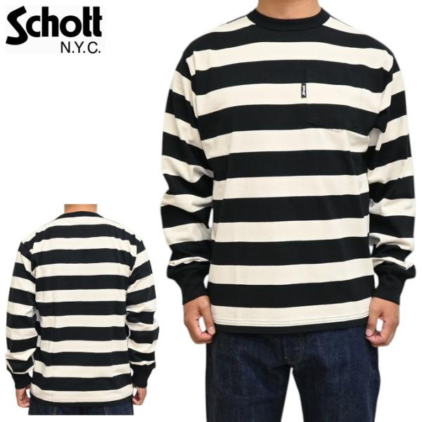 Schott NYC ショット 782-5930005 ワイドボーダー ポケット 長袖Ｔシャツ Sc...
