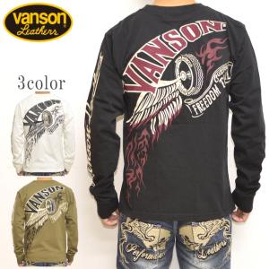 バンソン VANSON NVLT-2222 天竺 長袖Ｔシャツ ロンＴ フライングホイール バイク バイカー トップス メンズ｜Rough Riders