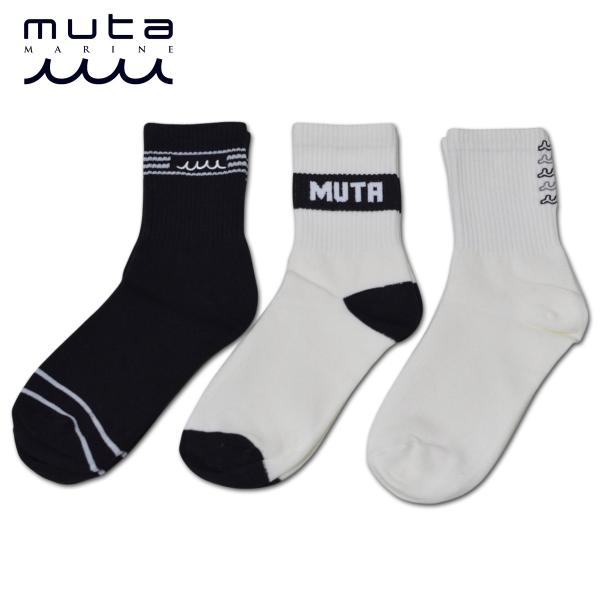 muta 靴下3足セット ソックス 靴下 アソートロゴ ソックス 3PACK クルーソックス ゴルフ...