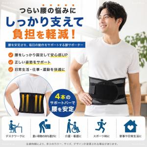 腰サポーター 腰用ベルト 通気性メッシュ 4本...の詳細画像4