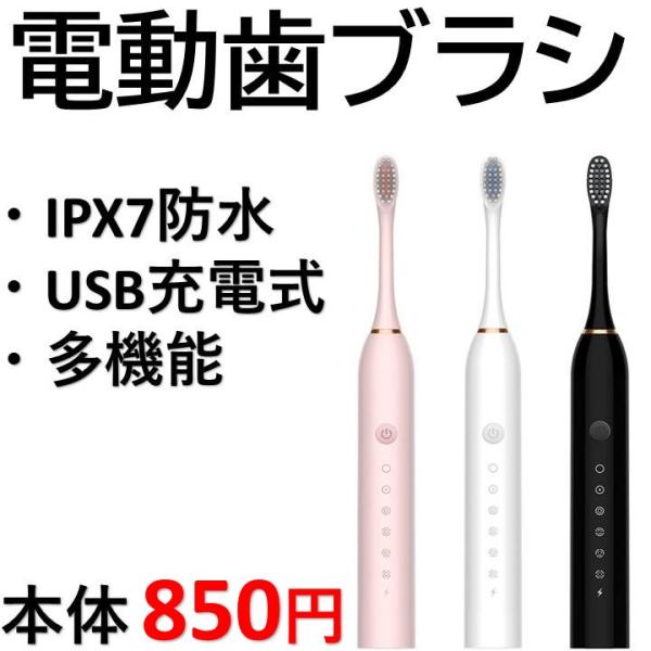 【本体850円】 電動歯ブラシ 防水 USB充電式  替えブラシ 音波歯ブラシ 本体 超音波 歯ブラ...