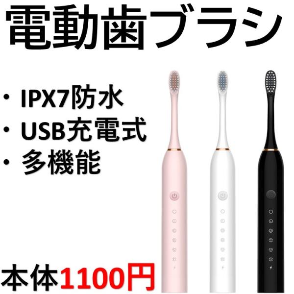 【本体1100円】 電動歯ブラシ 防水 USB充電式  替えブラシ 音波歯ブラシ 本体 超音波 歯ブ...