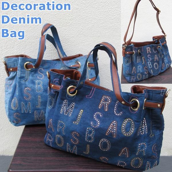 ボストンバッグ デニム ラインストーン デコレーション 2way ボストン トート レディース バッ...