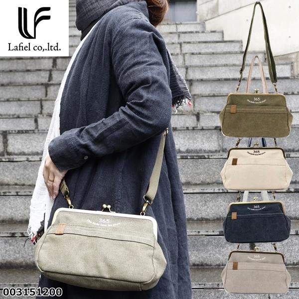 ショルダーバッグ 帆布 がま口 ロゴ刺繍 365シリーズ 斜め掛け ショルダー 綿 レディース LA...