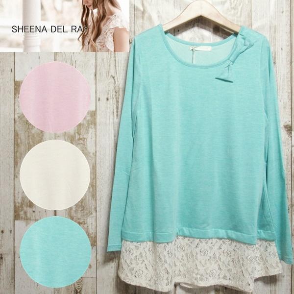チュニック 裾レース SHEENA DEL RAY レディース トップス カットソー 長袖 ロンＴ ...